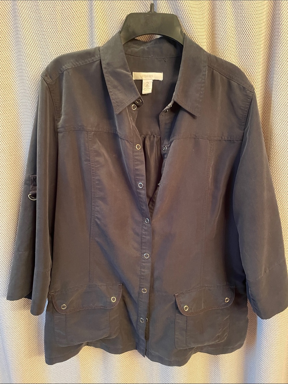 Chico's Black Snap Front Jacket with Flap Pockets